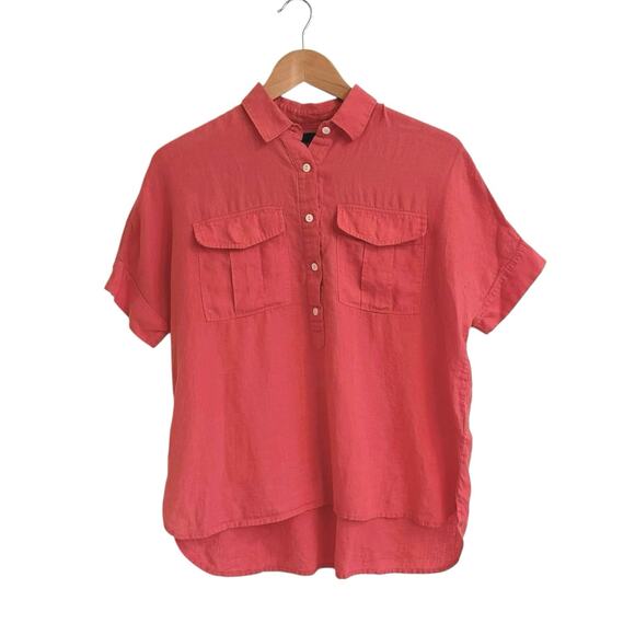 J. Crew Baird McNutt Coral Orange Relaxed Fit Shirt Top Sz 4 Linen Popover - Picture 1 of 5